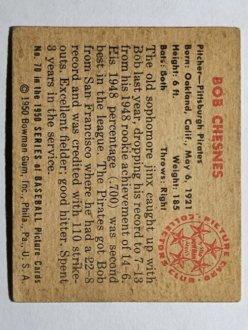 1950 Bowman #70 Bob Chesnes (VGEX)