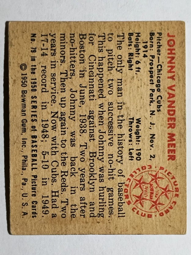 1950 Bowman #79 Johnny VanderMeer (EX)