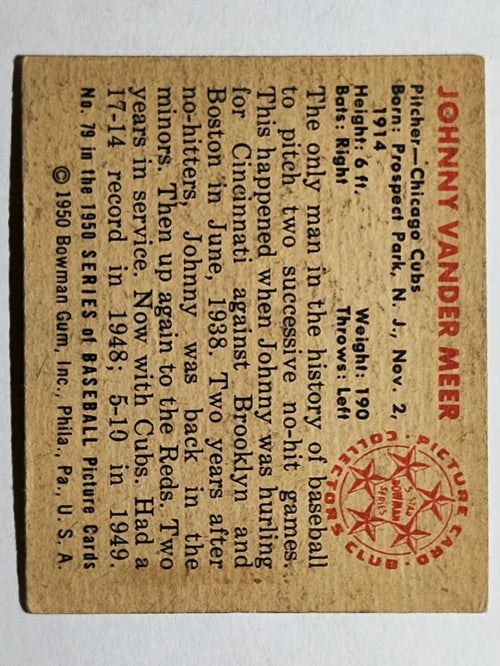 1950 Bowman #79 Johnny VanderMeer (EX)