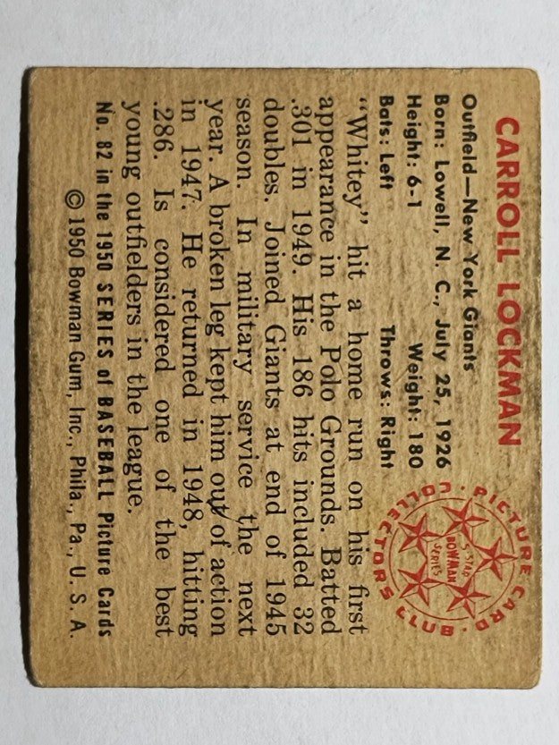 1950 Bowman #82 Whitey Lockman (VG)