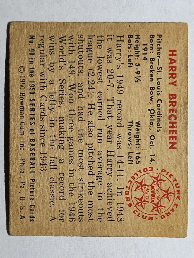 1950 Bowman #90 Harry Brecheen (VGEX)