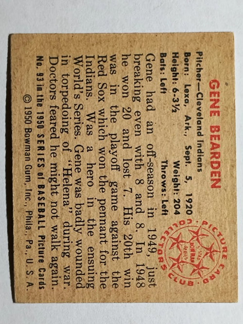 1950 Bowman #93 Gene Bearden (VGEX)
