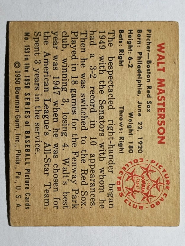 1950 Bowman #153 Walt Masterson (VG)