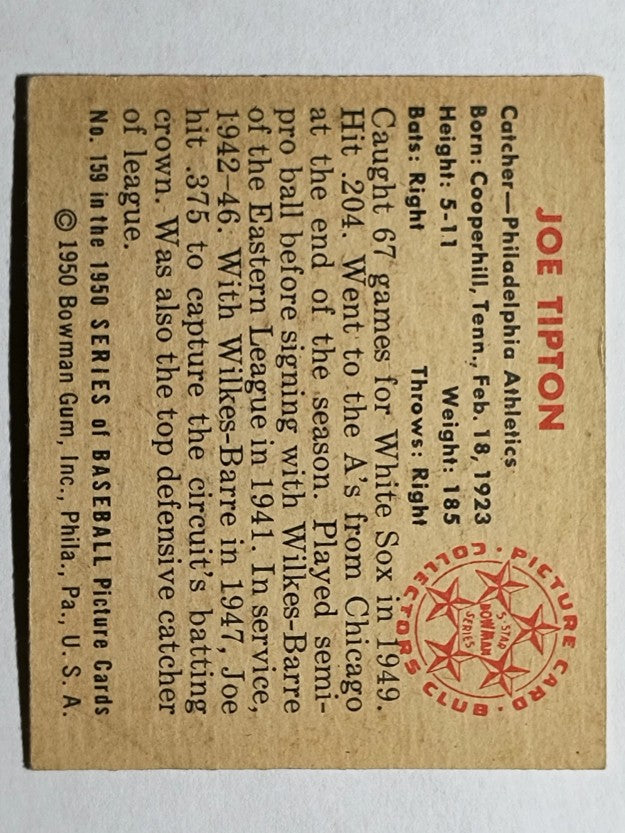 1950 Bowman #159 Joe Tipton (EXMT)