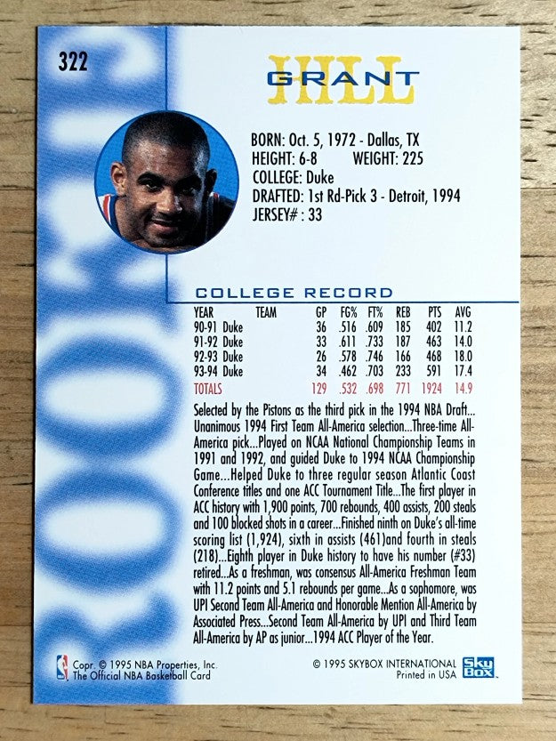1994-95 Hoops #322 Grant Hill RC