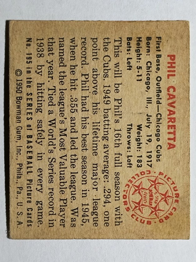 1950 Bowman #195 Phil Cavarretta/w copyright (VGEX)