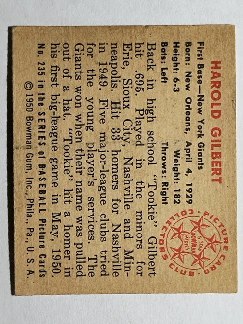 1950 Bowman #235 Harold Gilbert RC/w copyright (EX)
