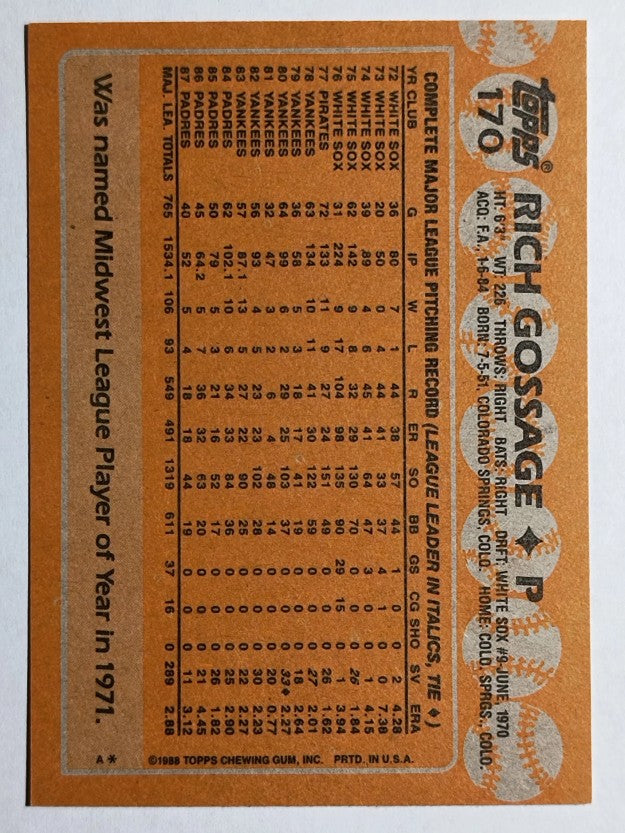 1988 Topps #170 Rich Gossage