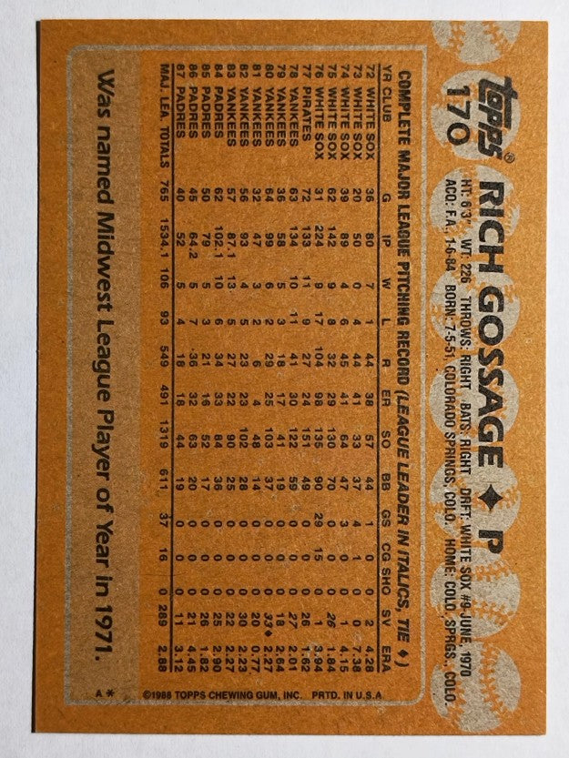 1988 Topps #170 Rich Gossage