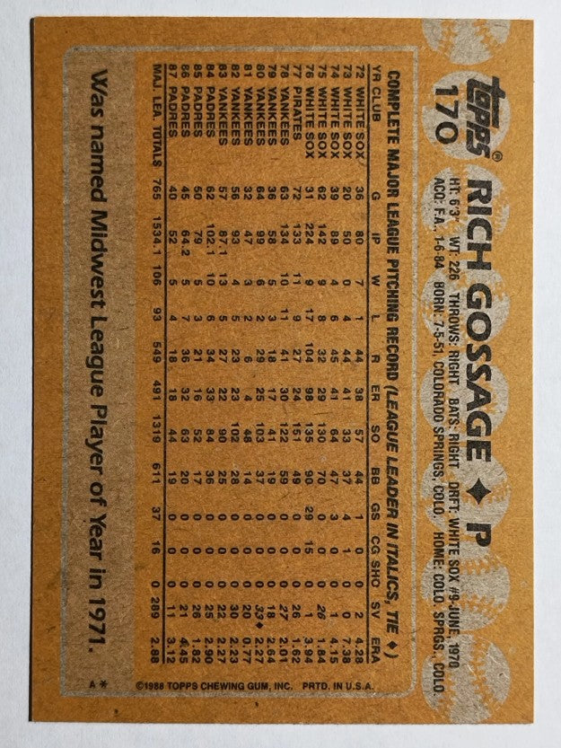 1988 Topps #170 Rich Gossage