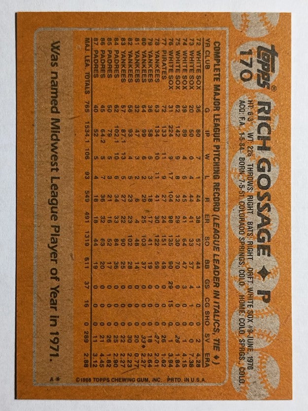 1988 Topps #170 Rich Gossage