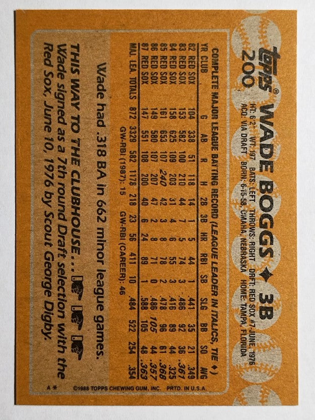 1988 Topps #200 Wade Boggs
