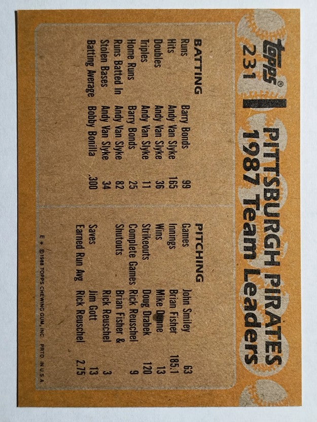 1988 Topps #231 Barry Bonds/Bobby Bonilla TL