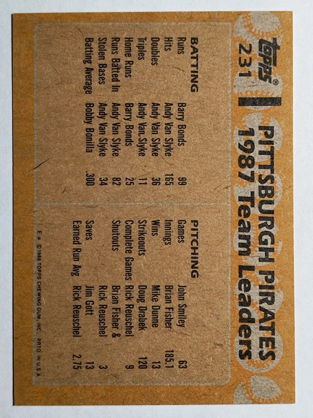 1988 Topps #231 Barry Bonds/Bobby Bonilla TL