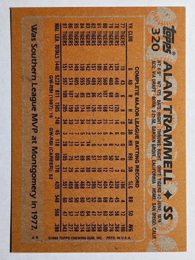 1988 Topps #320 Alan Trammell