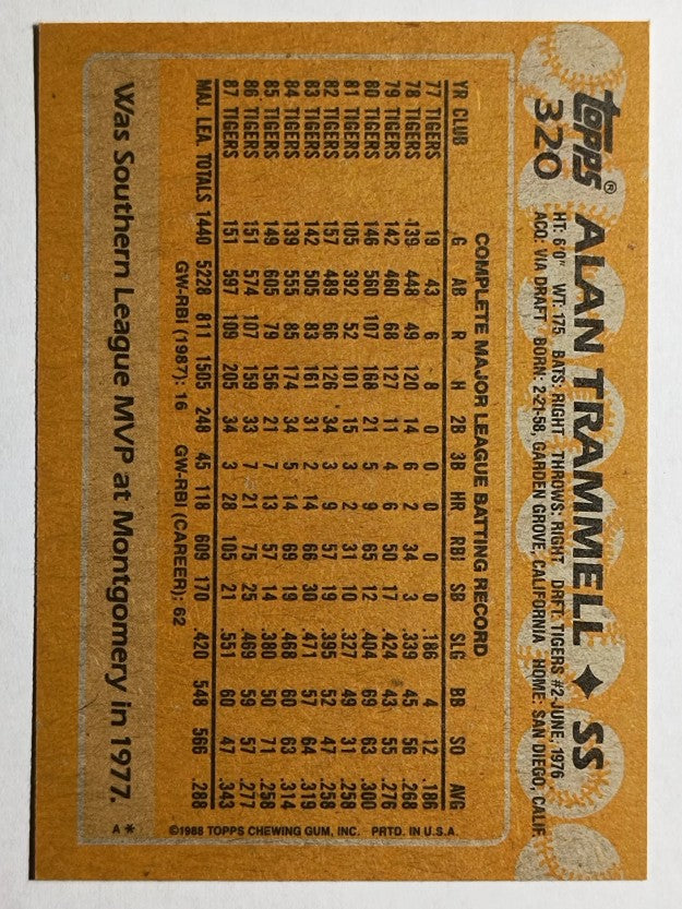 1988 Topps #320 Alan Trammell