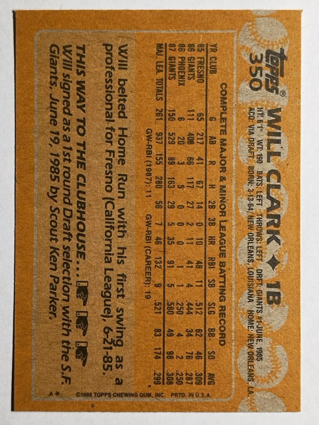 1988 Topps #350 Will Clark