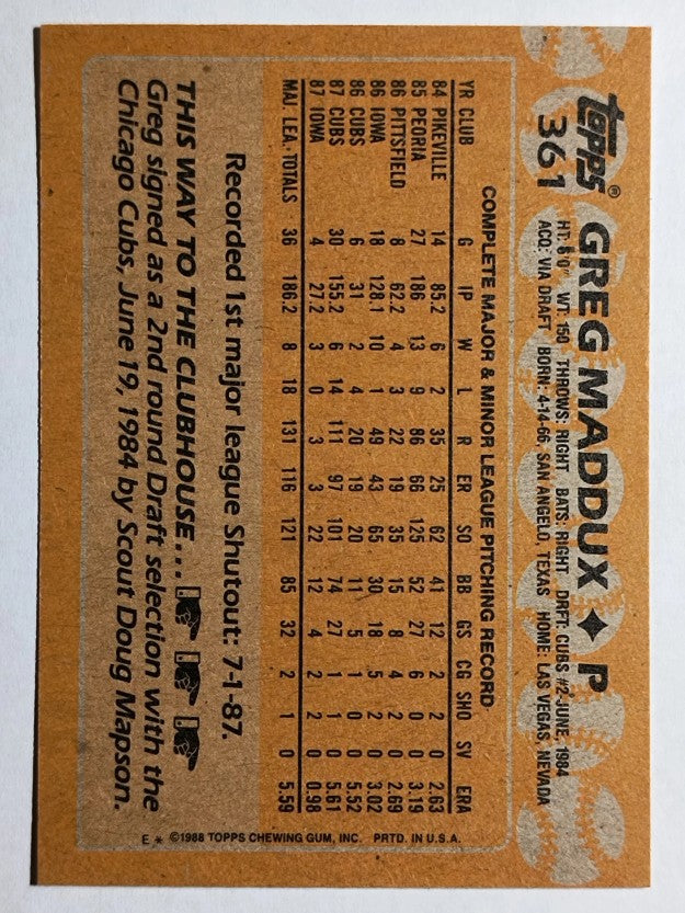 1988 Topps #361 Greg Maddux