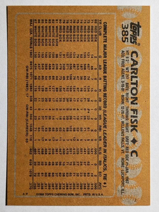 1988 Topps #385 Carlton Fisk