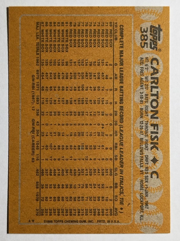 1988 Topps #385 Carlton Fisk