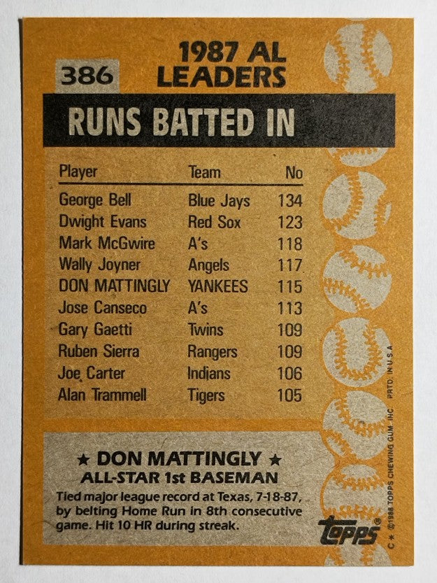 1988 Topps #386 Don Mattingly AS