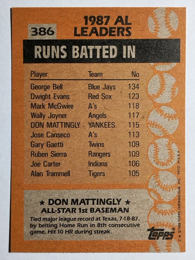1988 Topps #386 Don Mattingly AS