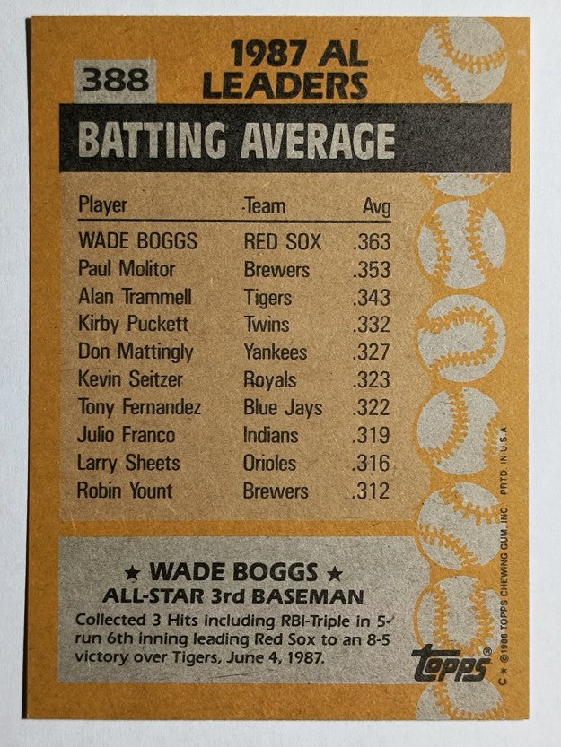 1988 Topps #388 Wade Boggs AS