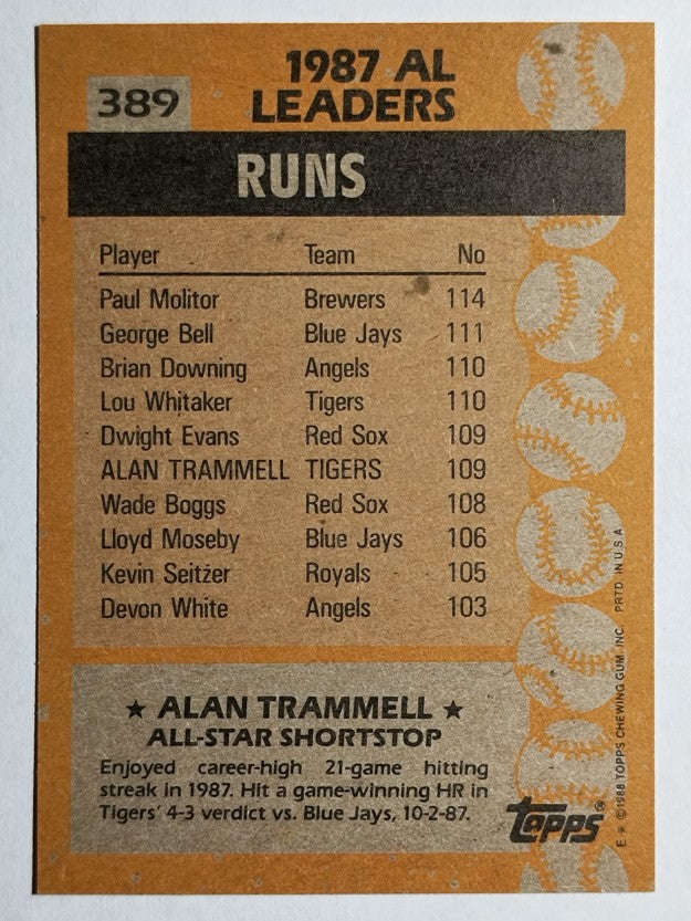 1988 Topps #389 Alan Trammell AS