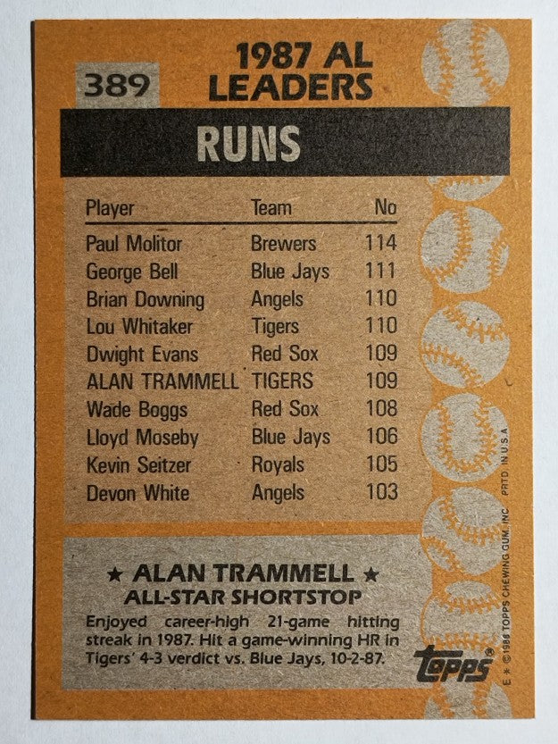1988 Topps #389 Alan Trammell AS