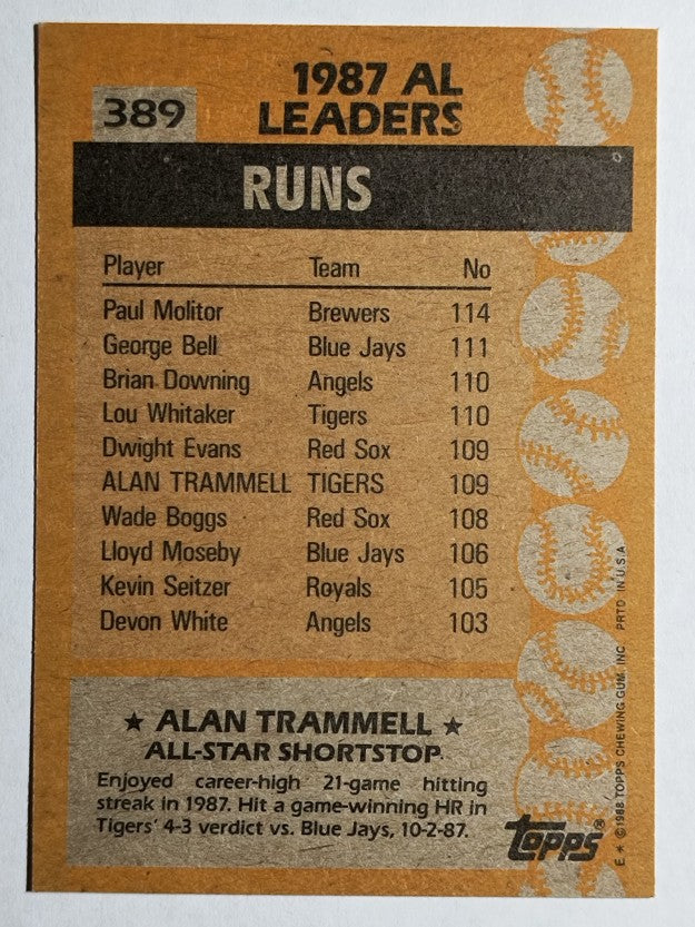 1988 Topps #389 Alan Trammell AS