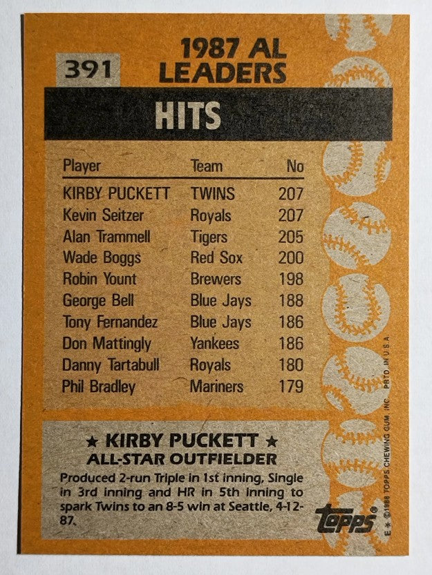 1988 Topps #391 Kirby Puckett AS