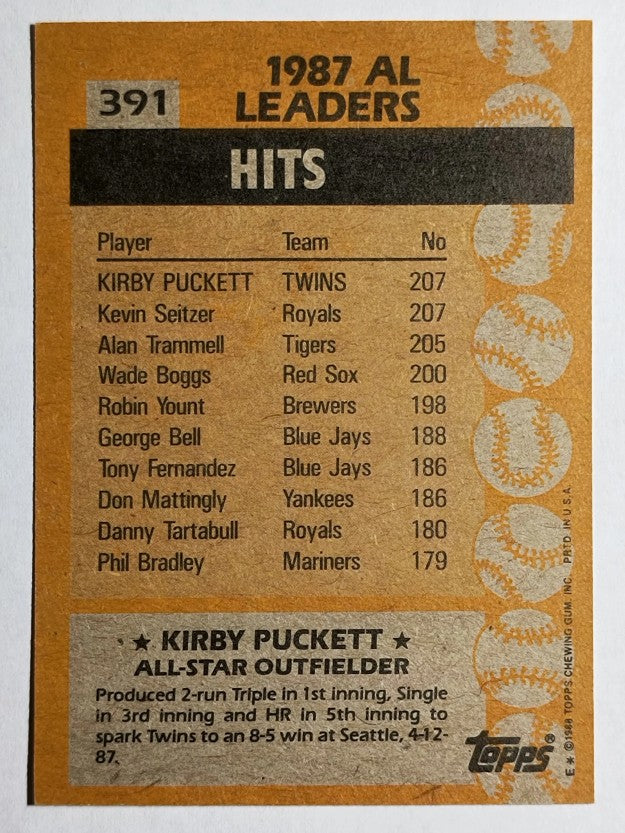 1988 Topps #391 Kirby Puckett AS