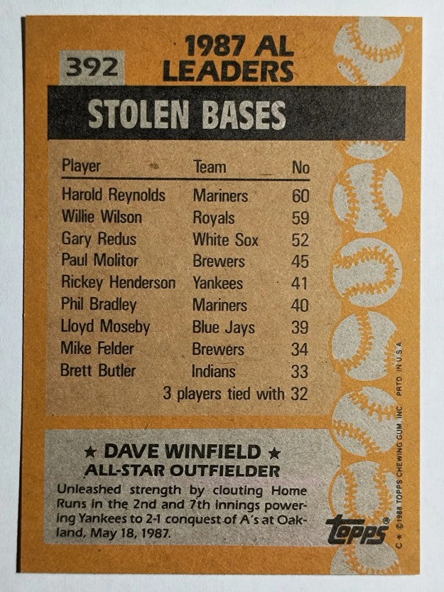 1988 Topps #392 Dave Winfield AS