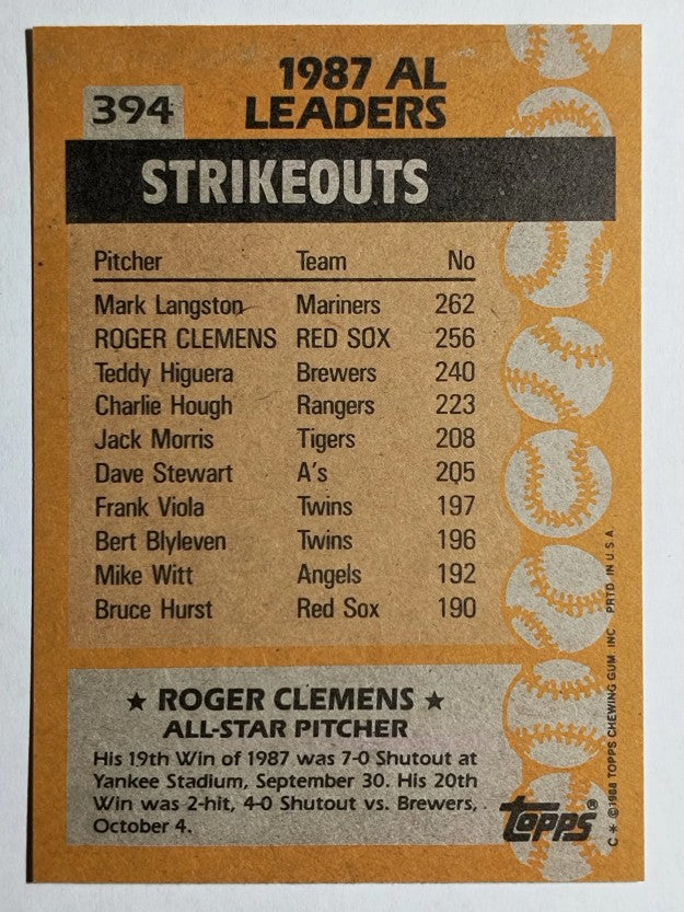 1988 Topps #394 Roger Clemens AS