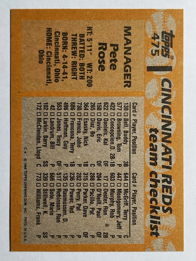 1988 Topps #475 Pete Rose MG