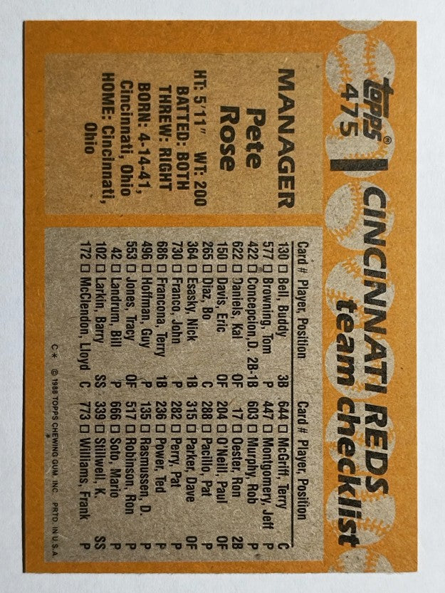 1988 Topps #475 Pete Rose MG