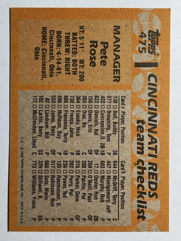 1988 Topps #475 Pete Rose MG