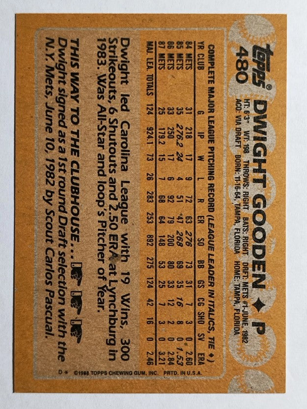 1988 Topps #480 Dwight Gooden