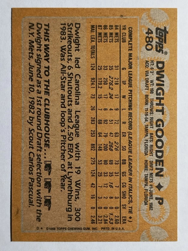 1988 Topps #480 Dwight Gooden