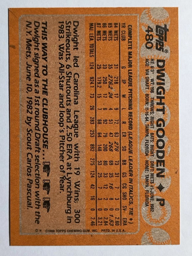 1988 Topps #480 Dwight Gooden