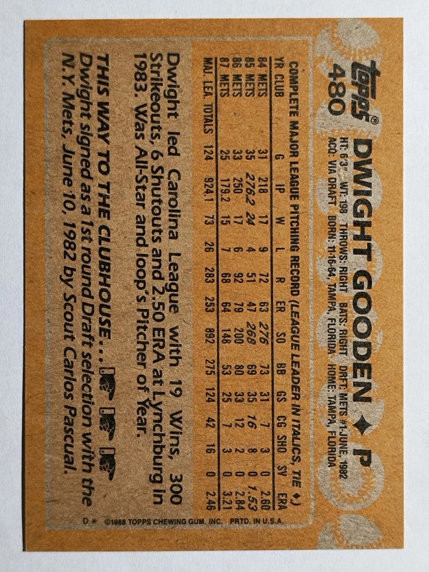 1988 Topps #480 Dwight Gooden