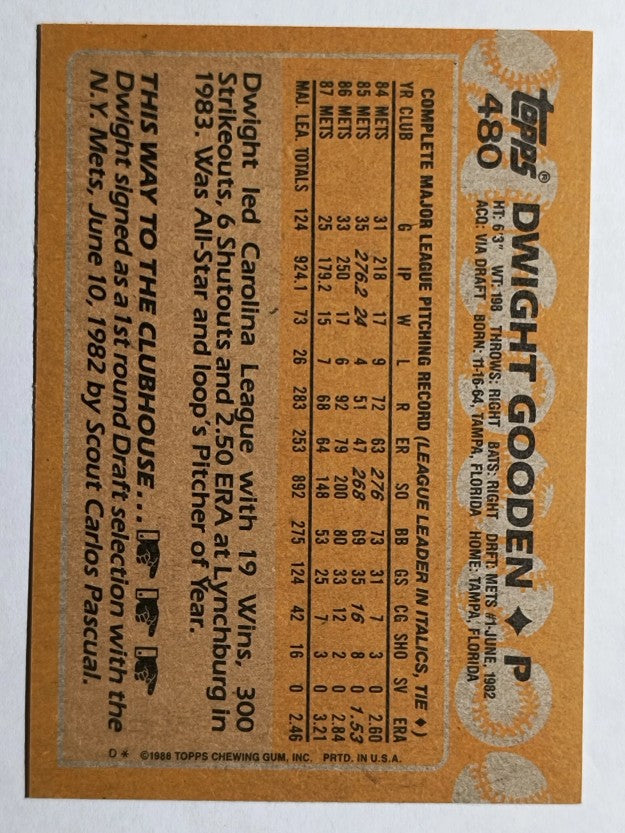 1988 Topps #480 Dwight Gooden