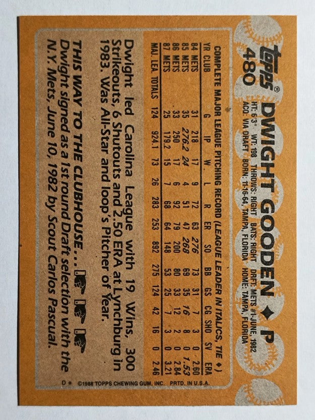 1988 Topps #480 Dwight Gooden