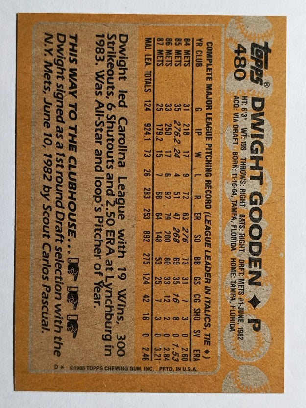 1988 Topps #480 Dwight Gooden