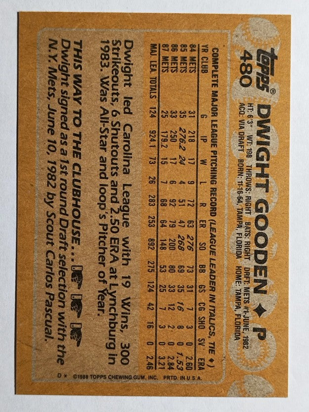 1988 Topps #480 Dwight Gooden