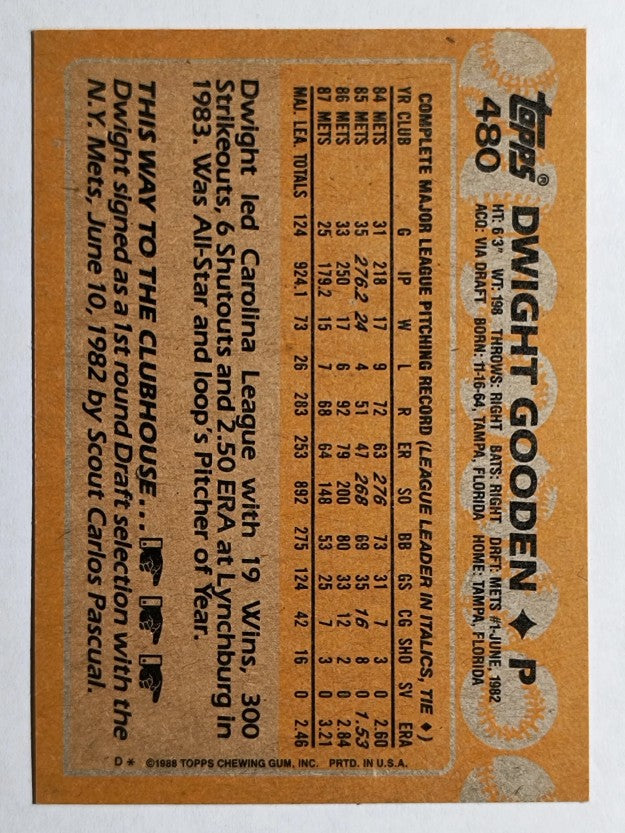 1988 Topps #480 Dwight Gooden