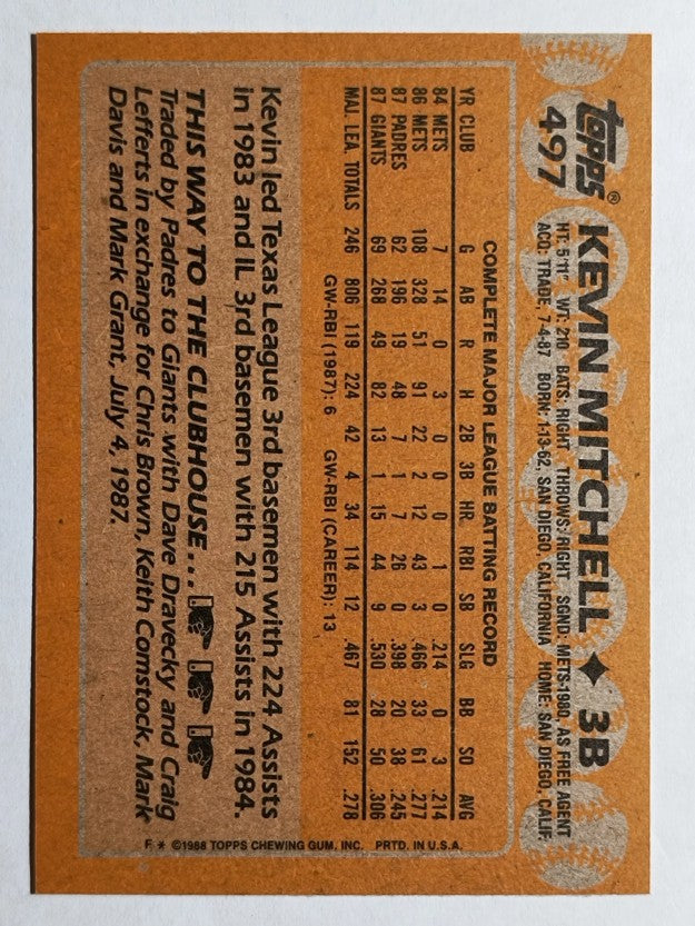 1988 Topps #497 Kevin Mitchell