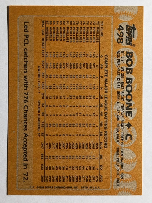 1988 Topps #498 Bob Boone