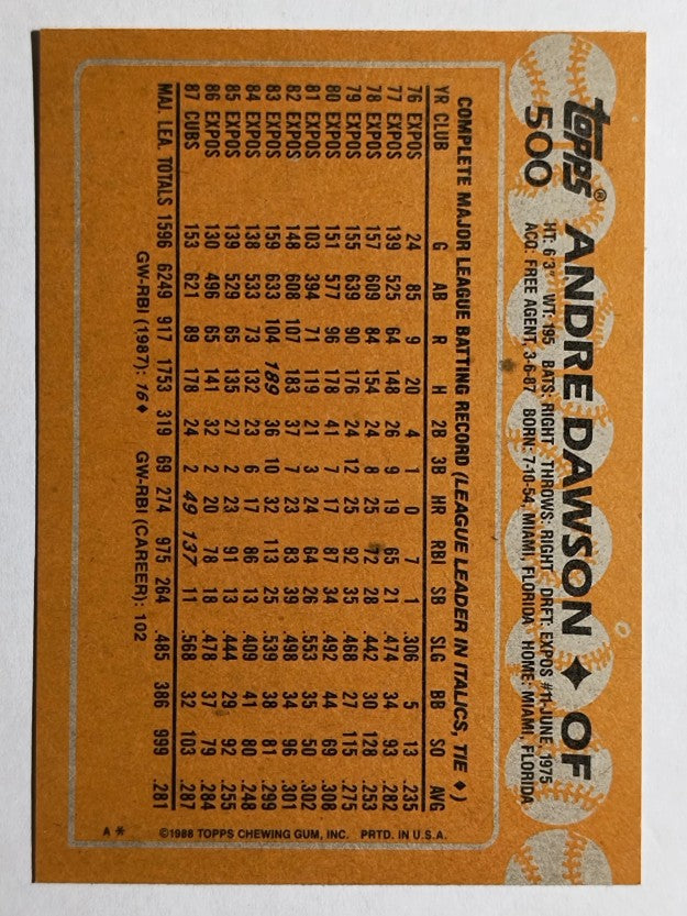 1988 Topps #500 Andre Dawson