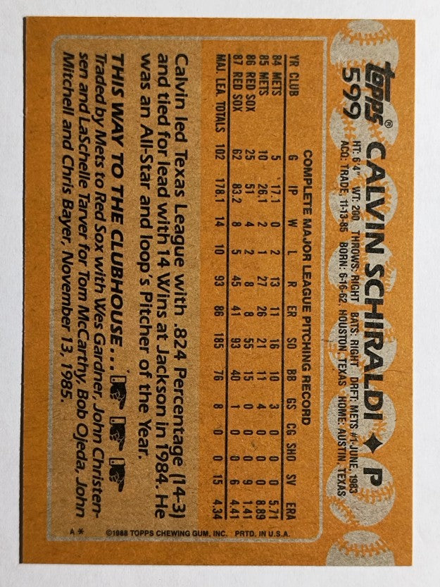 1988 Topps #599 Calvin Schiraldi